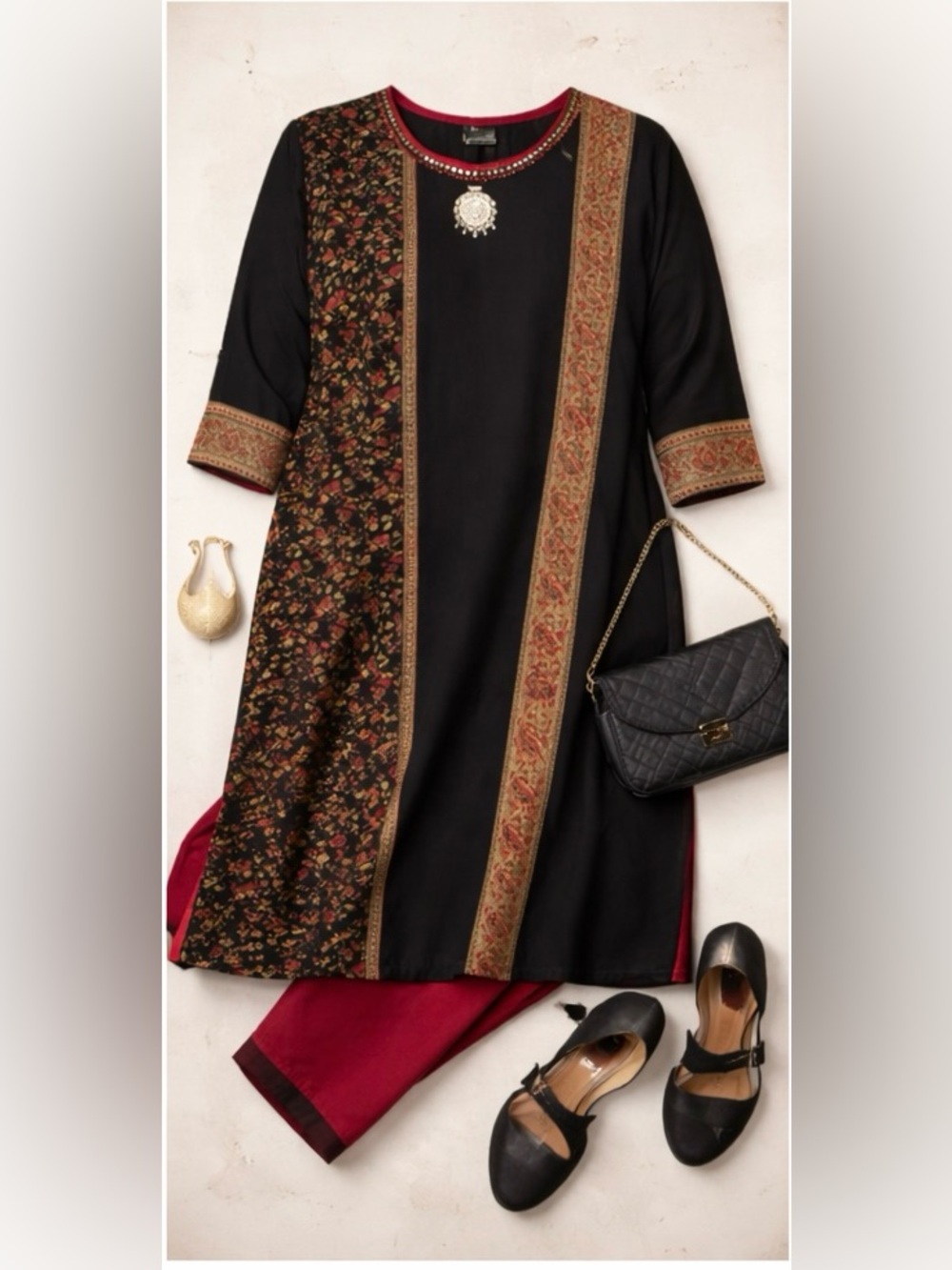 Black Printed Kurti Size XXL | Indo-Western Ethnic Tunic Festive Wedding Wear
